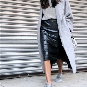 VINTAGE leather black fitted body con pencil midi skirt 90s fall trendy small